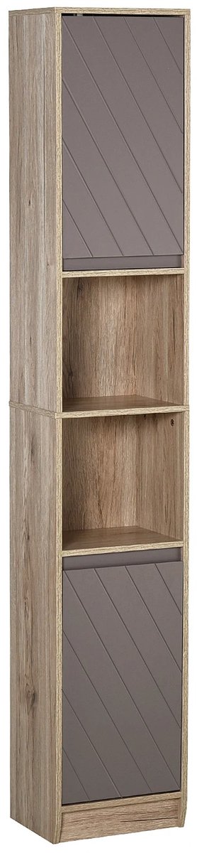 Atlasyx badkamerkast - Badkamermeubel - Opbergkast - Badkamerkastje - Toiletkastje - 2 Deuren - 30 x 24 x 170 cm - Grijs en Eiken