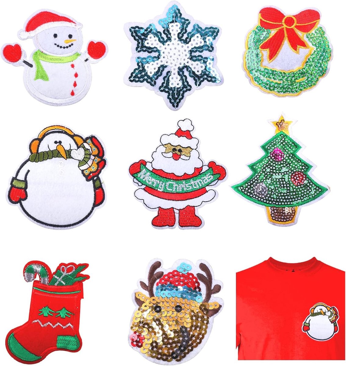 8 Stuks Strijkapplicaties voor Kerst, Creatieve DIY Applicaties voor Kinderen op Jurken, Broeken en Hoeden