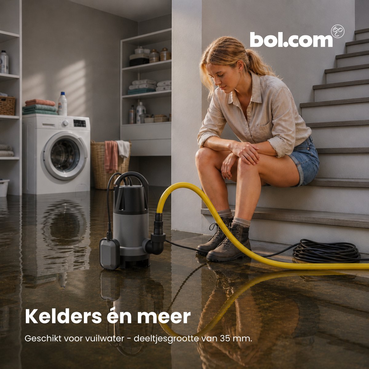 123® Vuilwater Dompelpomp 8000 l/u – Automatische Vlotterschakelaar – Inclusief 8 m Flexibele Tuinslang 1” (25 mm) Anti-Knik – Waterpomp voor Kelder, Bouwput en Vijver – foto 5
