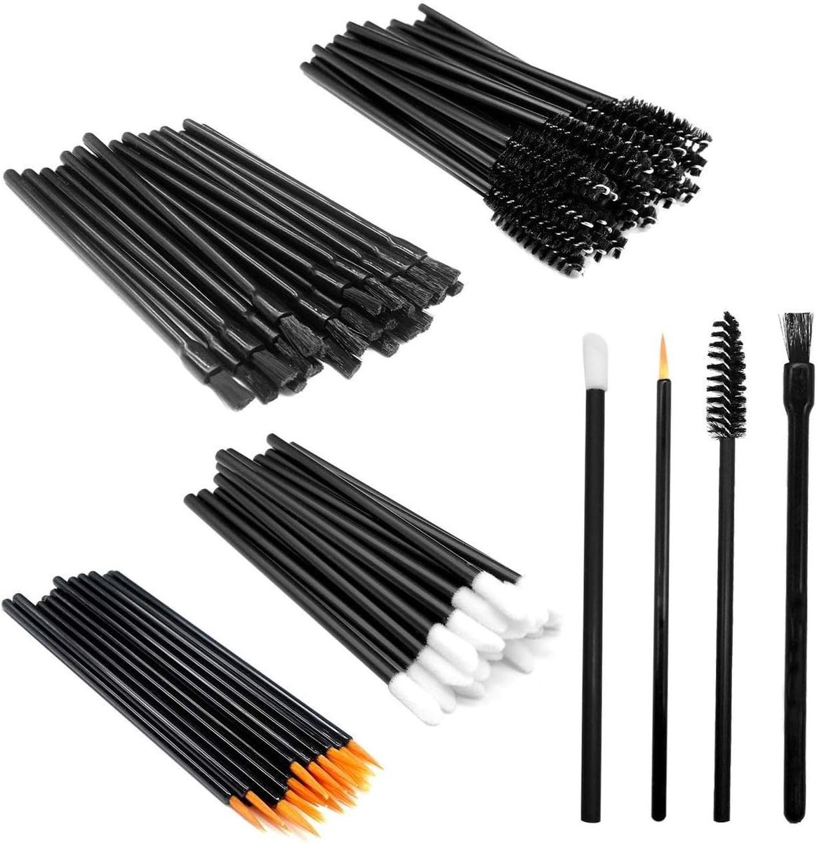 Complete Set van 100 Stuks Make-up Applicators, Mascara Wands, Lippenstift Applicators en Eyeliner Penselen voor Perfecte Make-up Toepassing