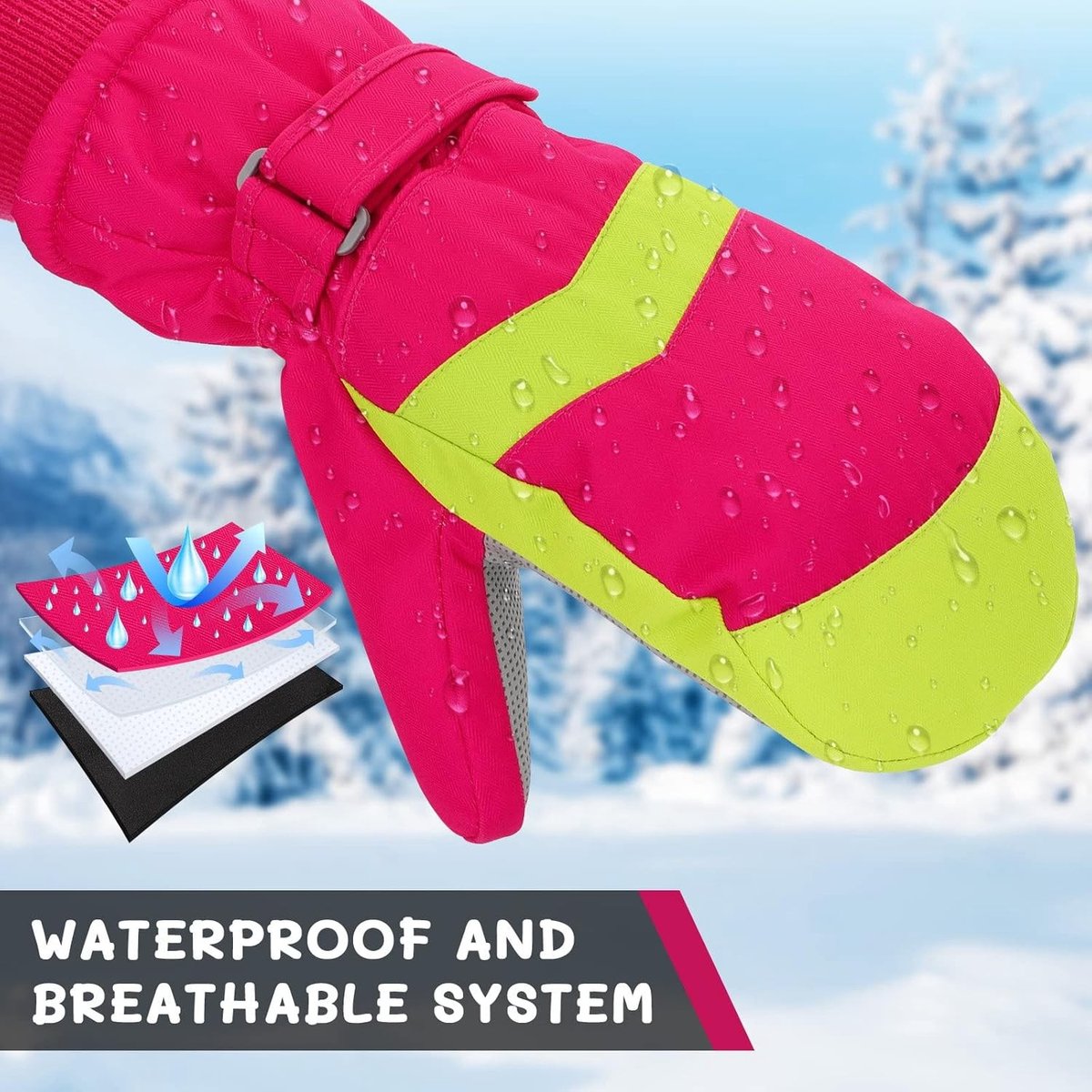 Waterdichte winterschoenen voor kinderen, warme en ademende skihandschoenen voor jongens en meisjes van 3-14 jaar, ideaal voor sneeuw en koude omstandigheden