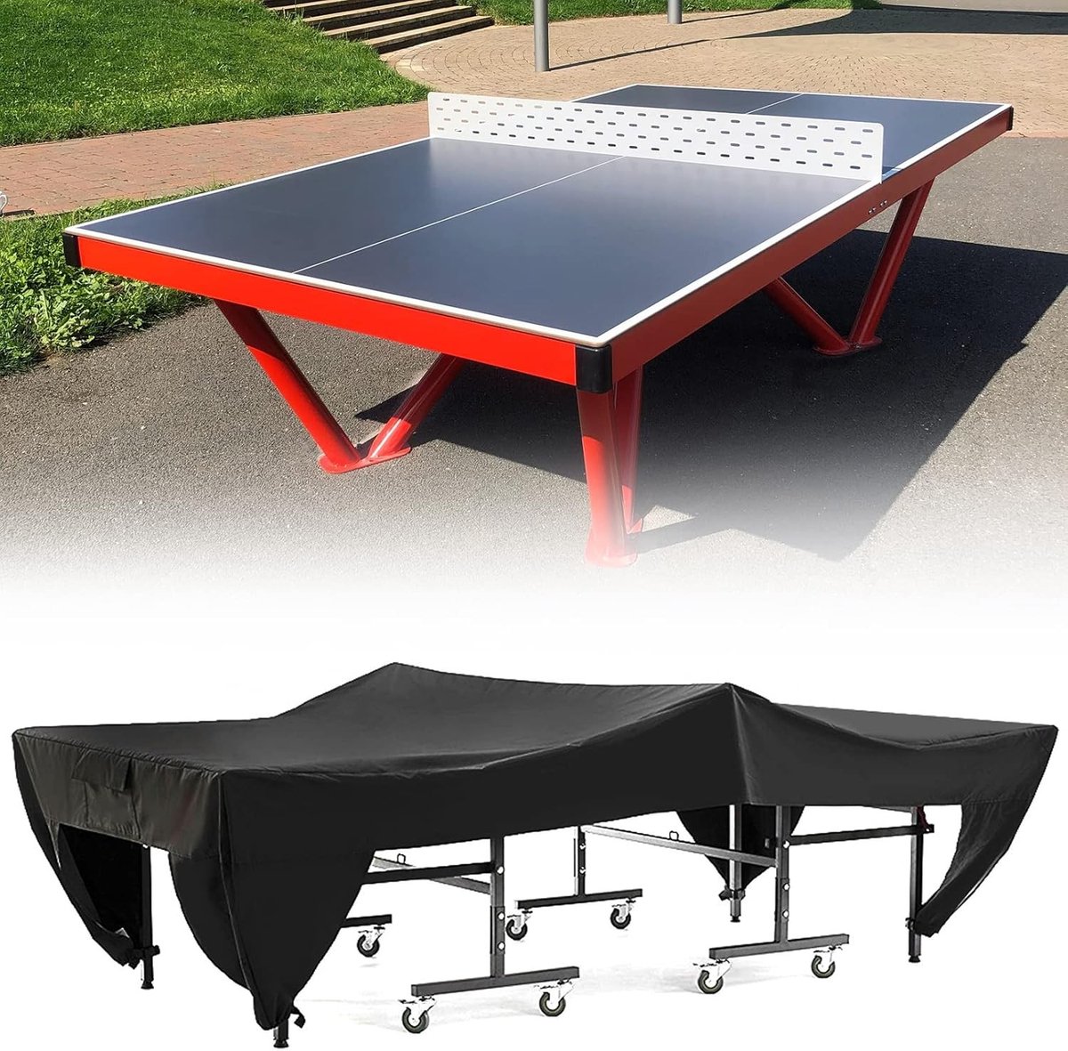 Beschermhoes voor Tafeltennistafel, Waterdichte Cover met Opbergtas, Geschikt voor Binnen en Buiten, Afmetingen 280 x 153 x 73 cm