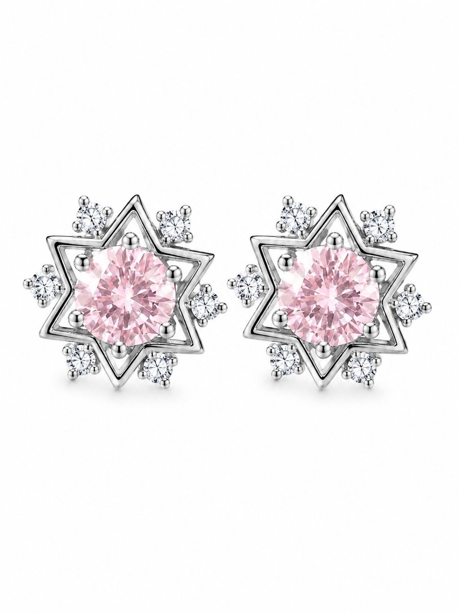 Oorbellen Meisje- Oorknopjes Diamant Roze- Zilverkleurige Oorbellen Strass- Meisjes Oorbellen- - Stainsless Steel- Hippe Oorbellen- Cadeau Meisje- LiLaLove- Kind