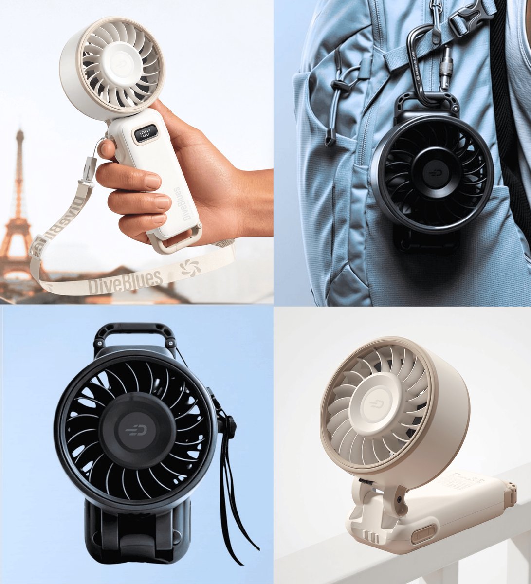 Handventilator oplaadbaar | DUO SET AIR 100 | High Speed Blaaskracht | Black & White (1x zwart + 1x wit) | Waaier Mini Ventilator | Verkoelende Airflow — afbeelding 4