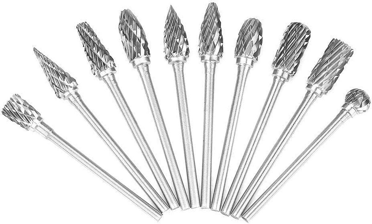 Set van 10 Rotating Carbide Cutters 2.35 mm met Carbide Shank voor Houtsnijwerk en Precisiewerk