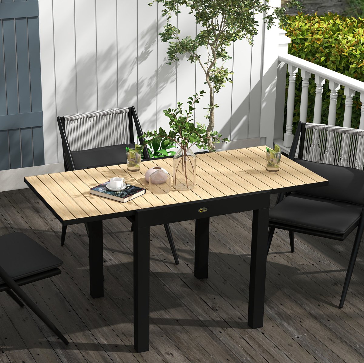 MEUNIQ uitschuifbare tuintafel eettafel 81/162 x 80 x 75 cm voor 6 personen, rechthoekige aluminium buitentafel voor terras en balkon, geel