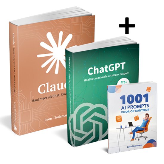Trois livres, deux avec motifs : orange avec étoile, vert avec logo ChatGPT. Troisième livre blanc, avec illustration d'un homme à un bureau. Signe plus en haut à droite.