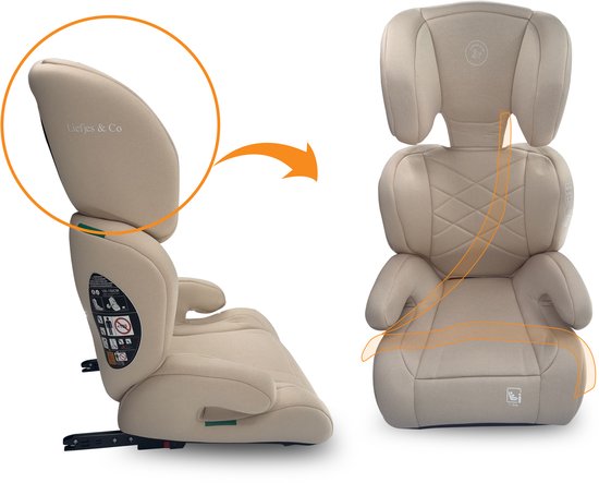 Liefjes & Co Moveup Isofix Autostoel - i-Size - Groep 2/3 (100–150 cm) Memory Foam - Afstelbare hoofdsteun - Booster - Beige van Liefjes & Co — afbeelding 3