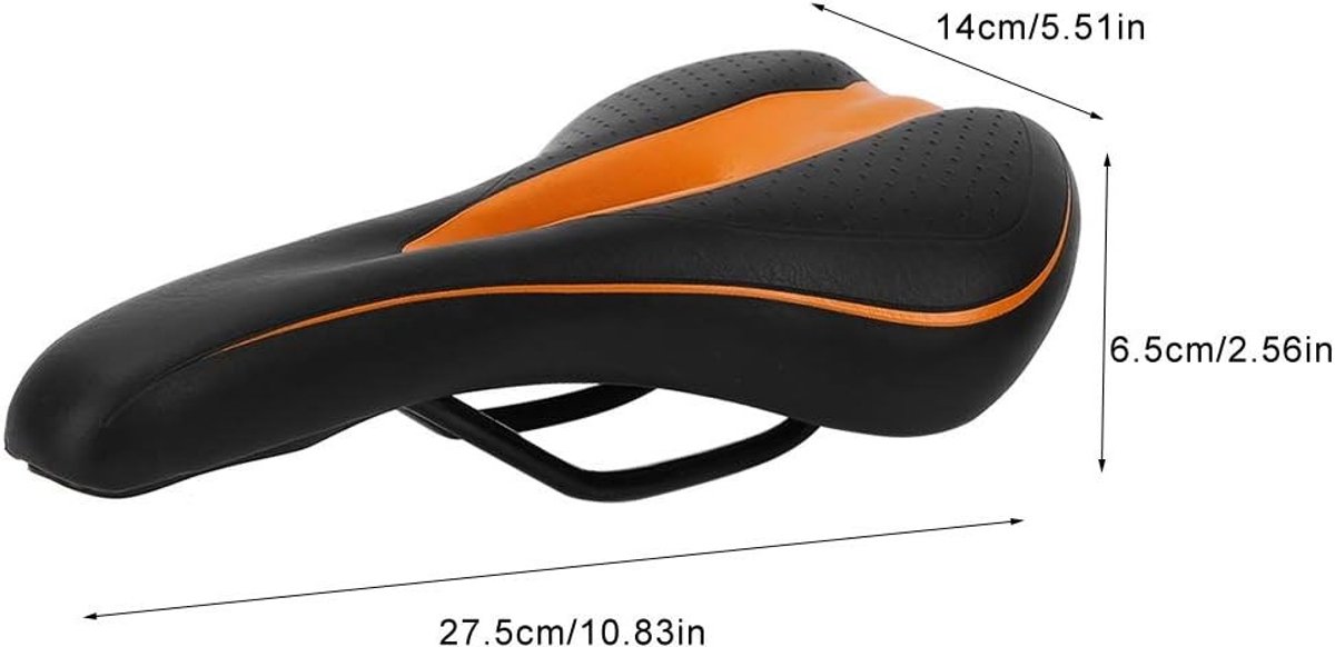 Zachte en Comfortabele Fiets Zadels voor Mountainbikes - Waterdichte Hollow Cushion met Zwart en Oranje Rand, Ideaal Fietsaccessoire voor Lange Rit