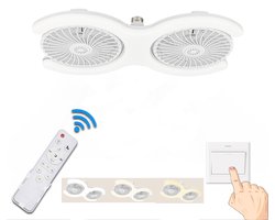 KZQ Plafondventilator Met Led Lamp - Dubbele Kop - E27 Schroefbasis - Met Afstandsbediening - 3 Snelheden - Geschikt Voor Kleine Ruimtes Thuis Kantoor En Studentenkamer - 1 Stuk