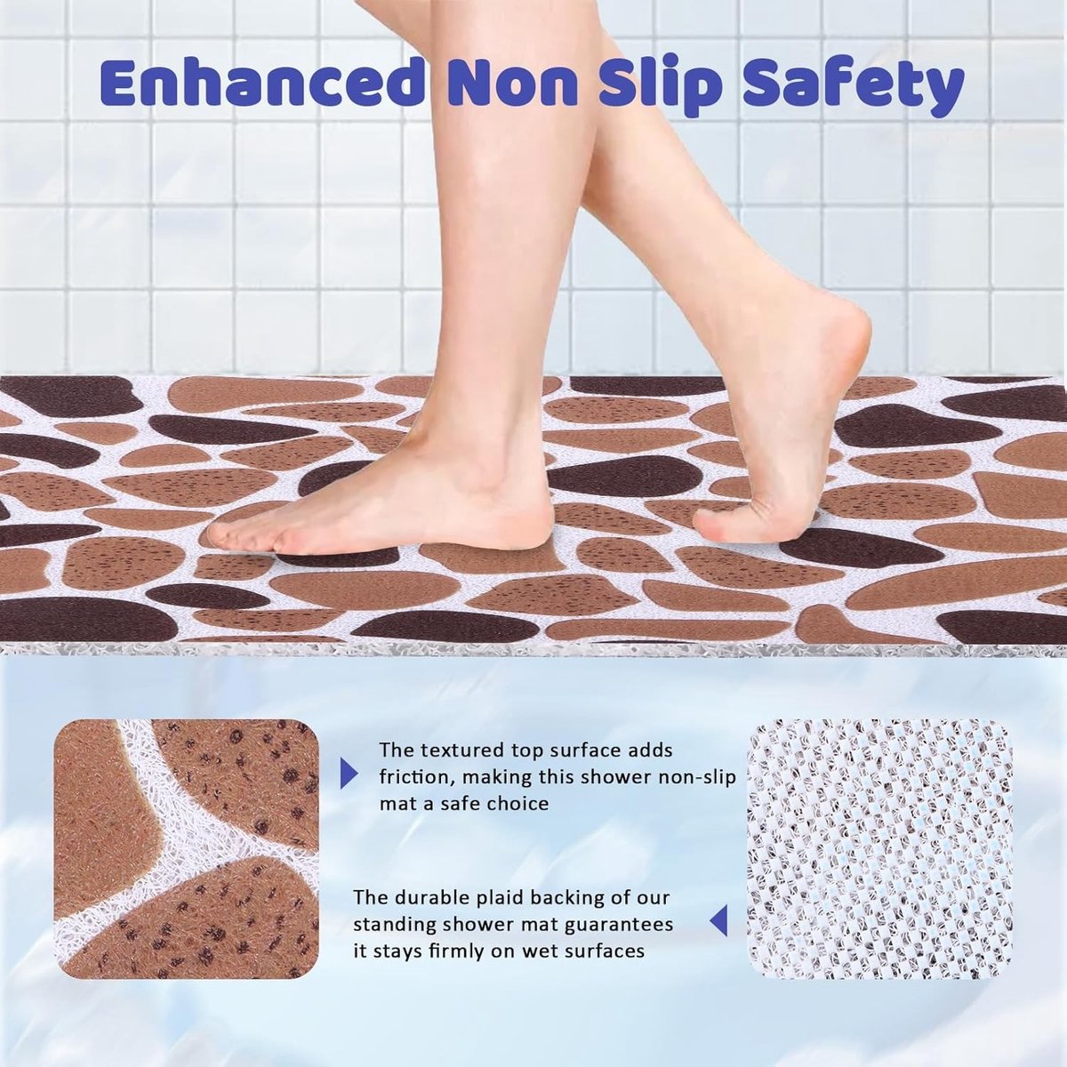 Vierkante Douchemattens 70 x 70 cm Antislip Badmat van Zacht PVC, Extra Groot en Sneldrogend voor Badkamer en Douchegebruik, Bruin