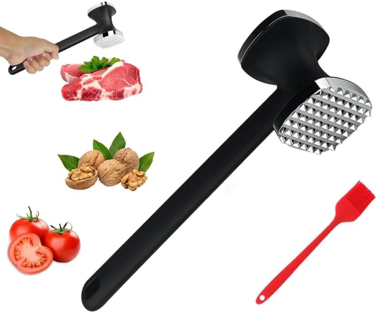 Kookhamer 24 cm met Dubbelzijdige Hamer en Antislip Handvat voor Vlees, Biefstuk en Koteletten
