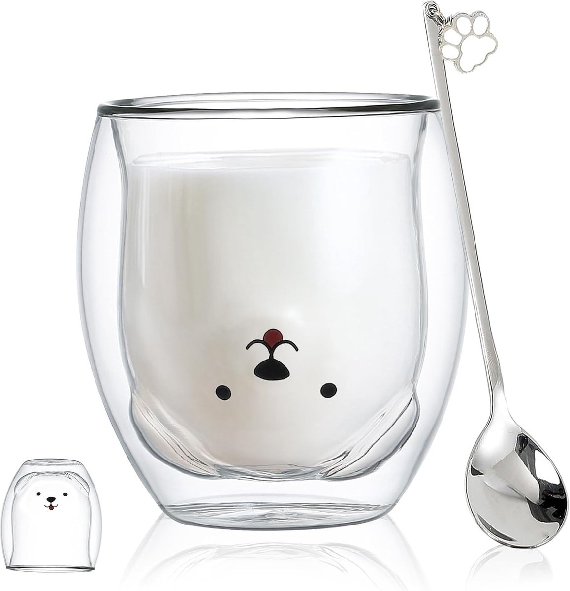 Schattige dubbelwandige theemok met kat en beer, perfect voor espresso, koffie en melk, ideaal voor kantoor en verjaardagsgeschenken