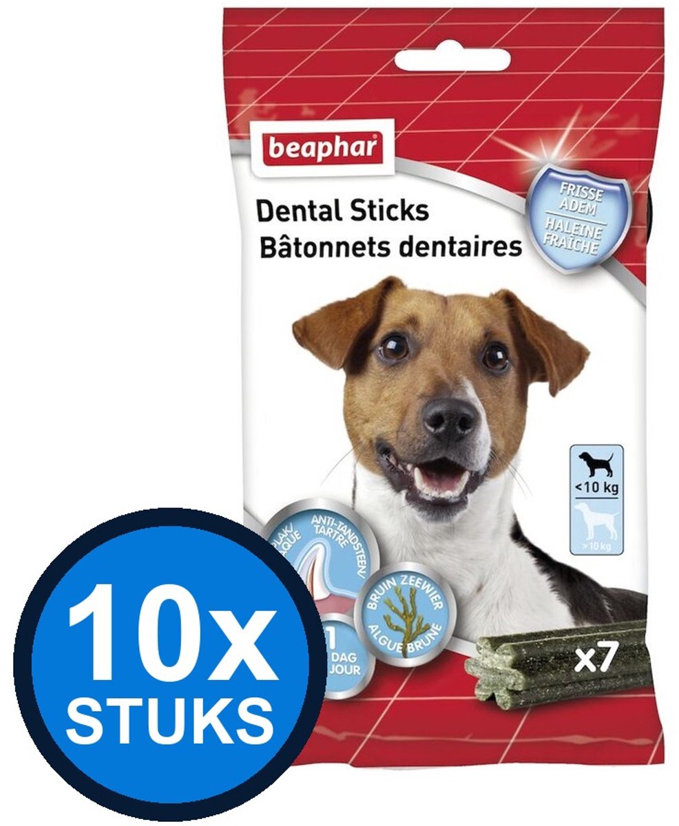 10x Beaphar - Dental Sticks Hond <10kg 7st - Hondenverzorging Snacks - 112 g