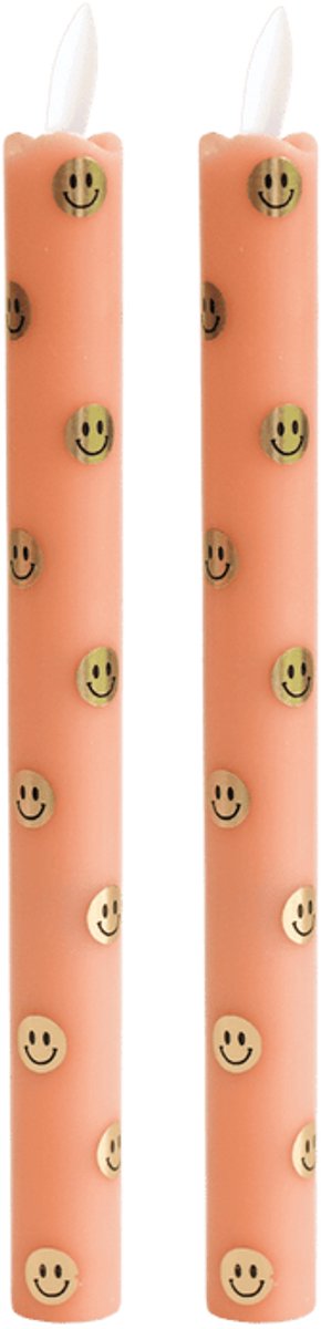 LED Dinerkaarsen Goud met Smiley - Set van 2 - Incl. Batterij - Werkt met Afstandsbediening - Aifcandles