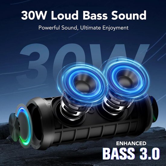 Draagbare Bluetooth Speaker - Muziekbox met Licht - Muziek Luisteren Buiten - Waterdicht Ontwerp - 20 Meter Bereik - Zwart — afbeelding 5