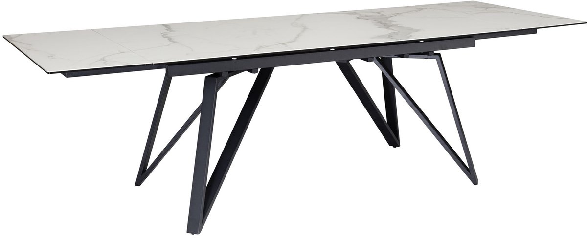 eetkamertafel 180 - 260 cm uitschuifbaar keramiek glas wit, keramische tafel marmerlook groot, designkeukentafel rechthoekig, eettafel extravagant met metalen poten
