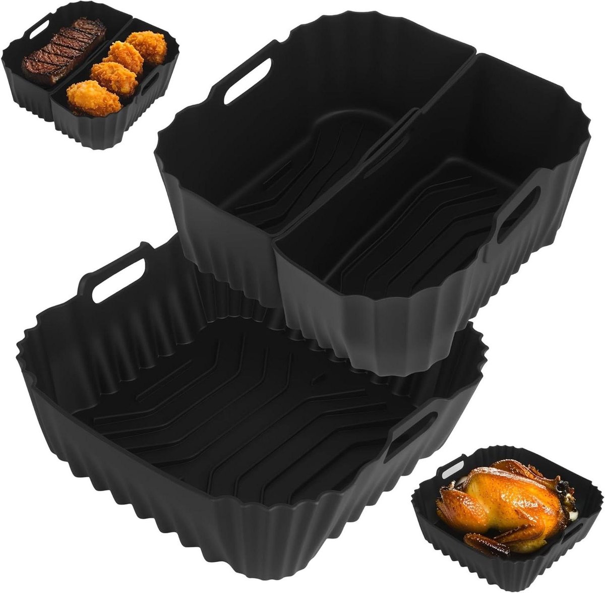 Siliconen Vormen Airfryer Accessoires Bakken en Braden Herbruikbaar en Vaatwasmachinebestendig 3 Stuks Grijs