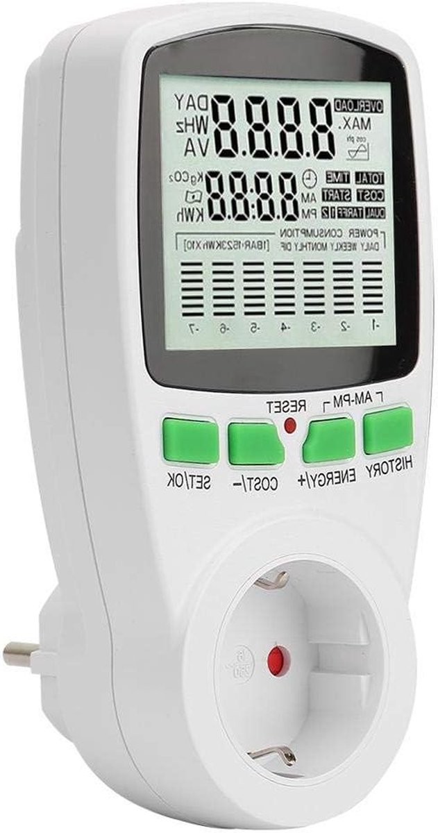 Stroomverbruik Meter - Energiemeter - Energie Besparen - LCD Scherm - 230g - Wit