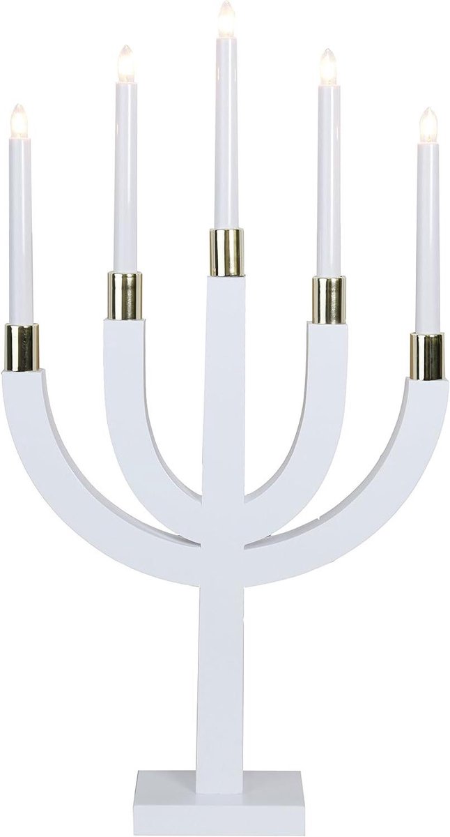 Ster Kandelaar - Houten Kaarsenhouder - Sfeerverlichting Creëren - Vijf Vlammen - 67 cm Hoog - Wit