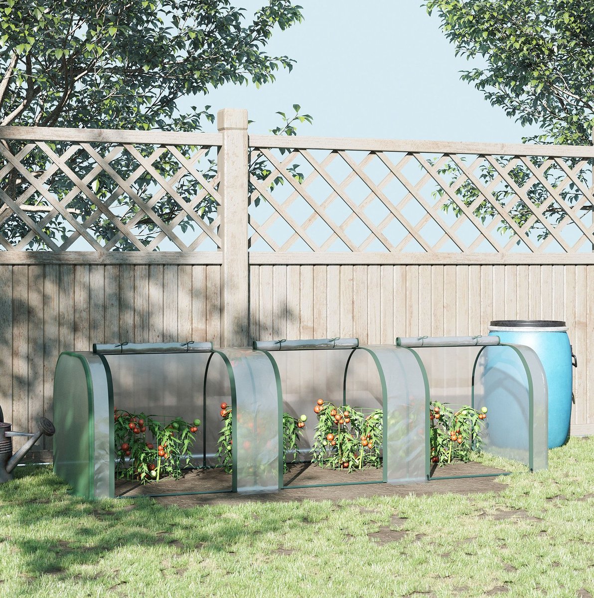 MEUNIQ kweektunnel 295 x 100 x 80 cm met deur, 3 dubbele ritssluitingsramen, stalen frame en transparante PVC-folie voor tuin, balkon en terras