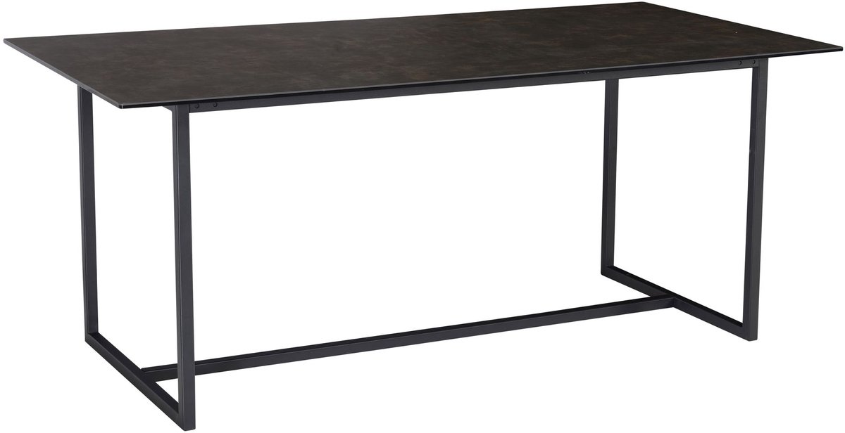 Eetkamertafel 180x90x76 cm Glaskeramiek Eettafel Zwart, Keukentafel Groot, Glazen Tafel Rechthoekig, Eettafel Eetkamer met Metalen Poten
