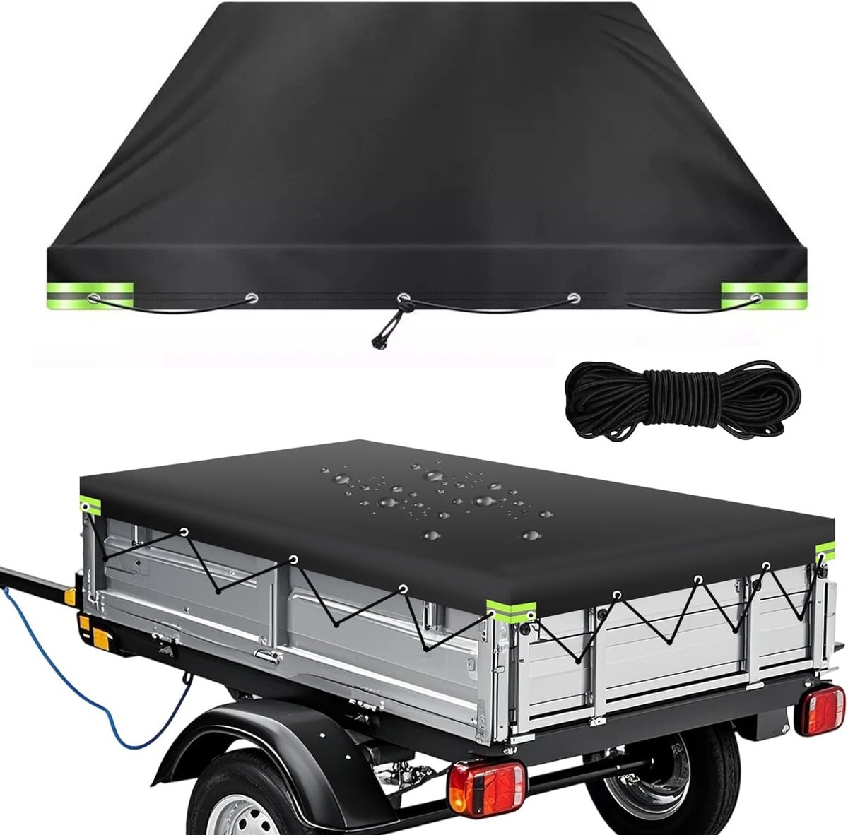 Waterdichte Aanhangerhoes - Autoaanhangerhoes - Dekzeil Voor Aanhangwagens - Met Versterkte Oogjes En Reflecterende Strepen - Sneeuw- Uv- En Stormbescherming