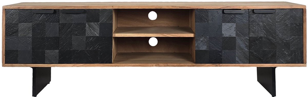 Ervesto Lowboard Tv Meubel - Dressoir 150 Cm - Massief Acaciahout En Metaal - Industrieel Design - Voor Tv’s Tot 65 Inch - Met Opbergruimte En Kabelbeheer