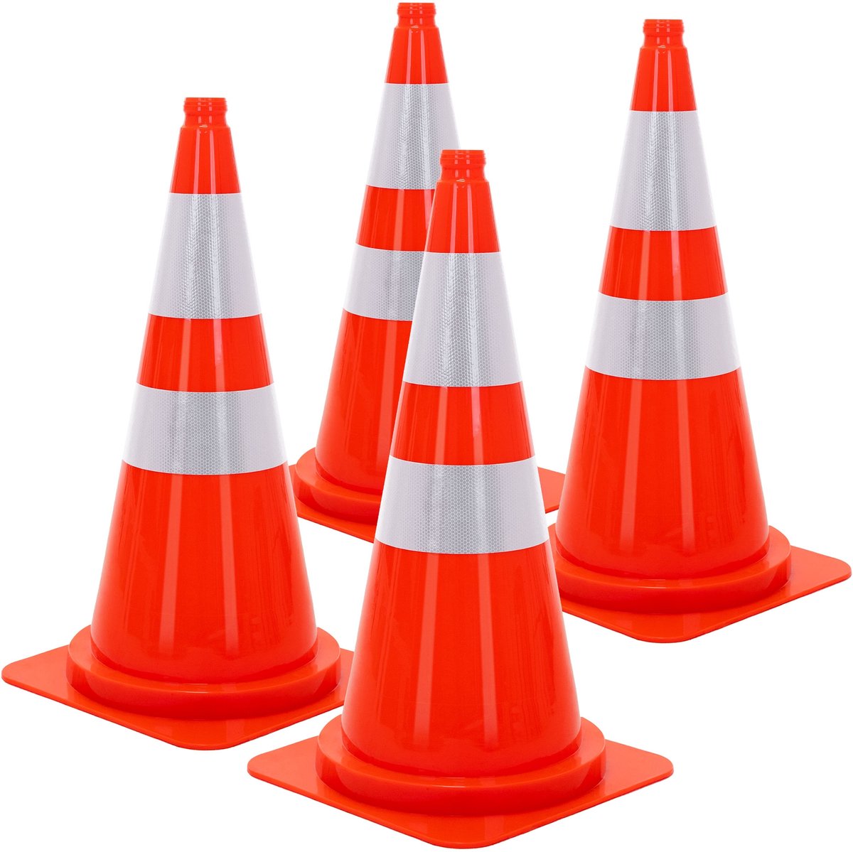 ECD Germany | Set van 4 grote pylonen met 2 reflecterende strepen, 75 cm, van PE, oranje, verkeerskegels, geleidingskegels, waarschuwingskegels, afzettingkegels, verkeerskegeltjes