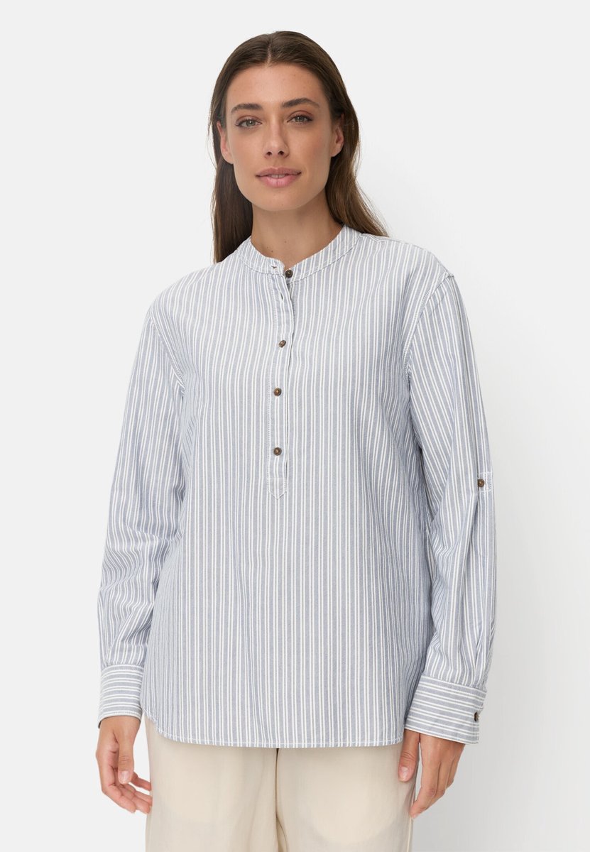 camel active Katoenen blouse met knoopsluiting - Maat womenswear-L - Blauw Wit