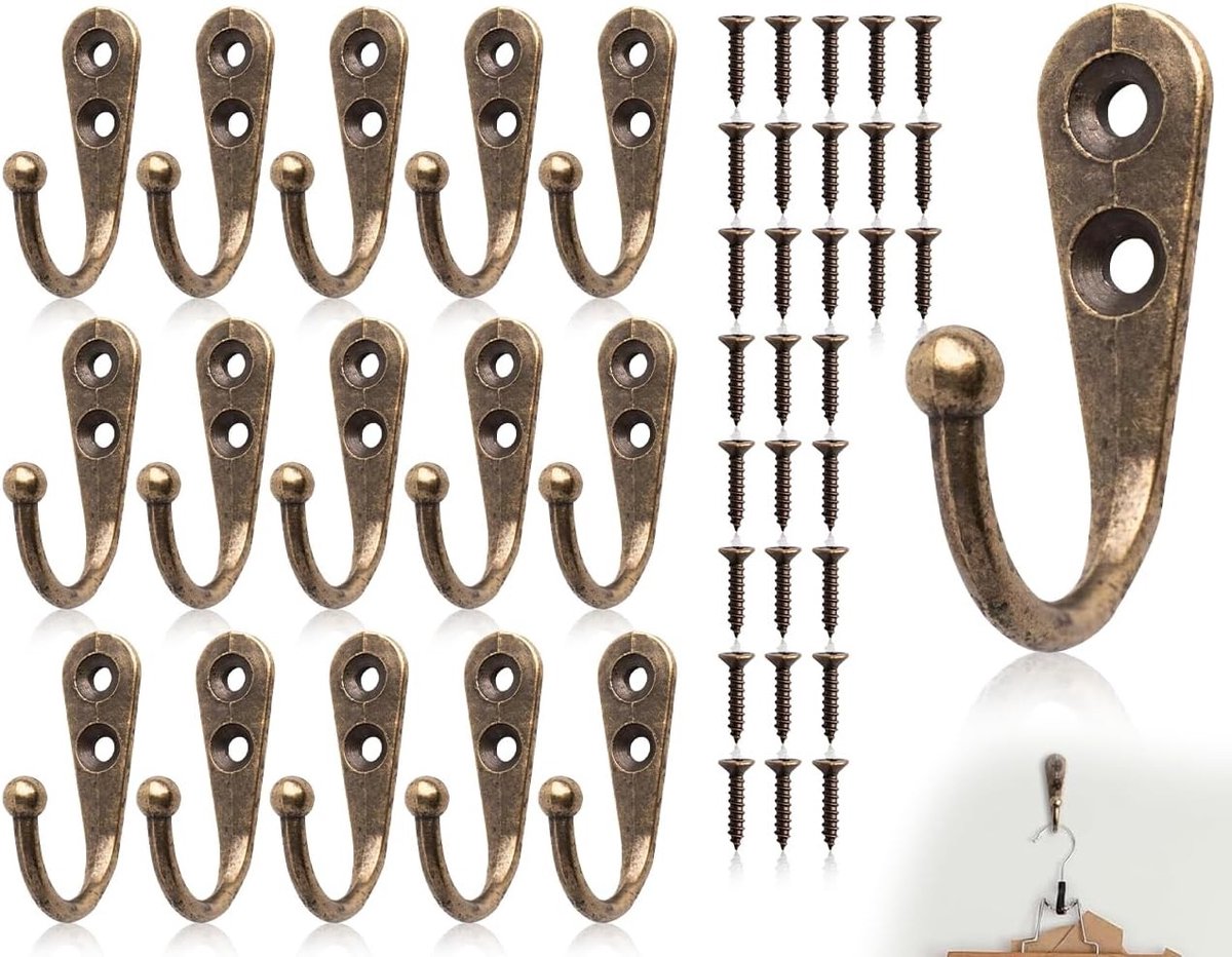 Mini Jassenhaken Set van 15 Stuks, Vintage Kledinghaken, Sleutelhaken en Wandhaken van Zin