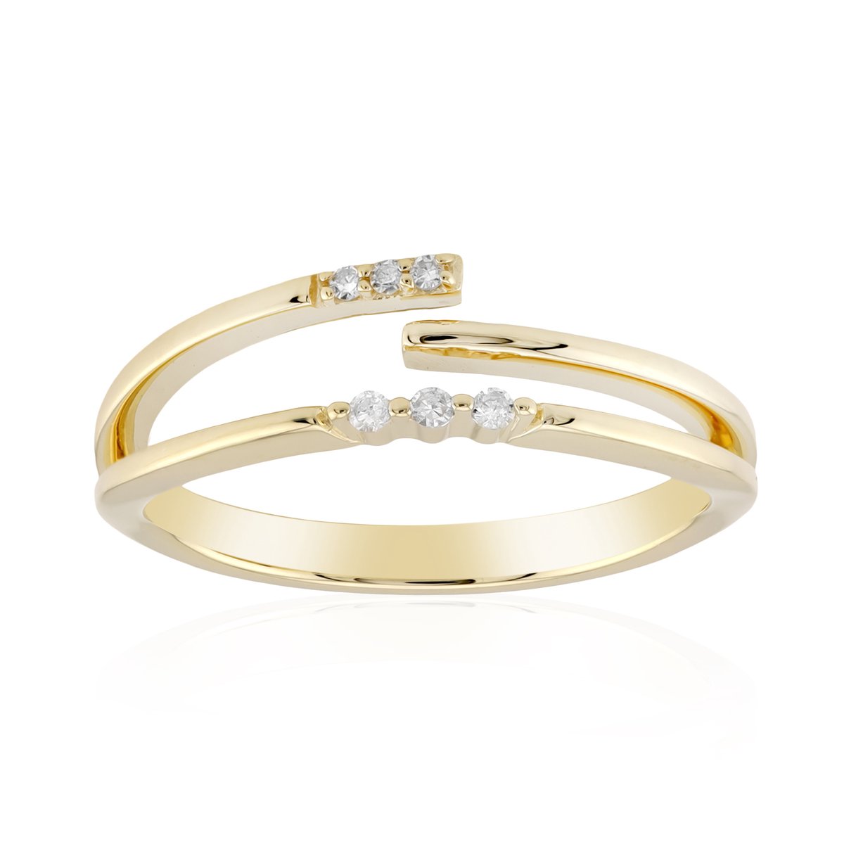 Cavill - 9 Karaat Geelgouden Ring - Afrikaanse I2 H en I1 H Ronde Diamanten - 0,039 Ct - Prong Zetting - Luxe Stijlvolle Dames Ring