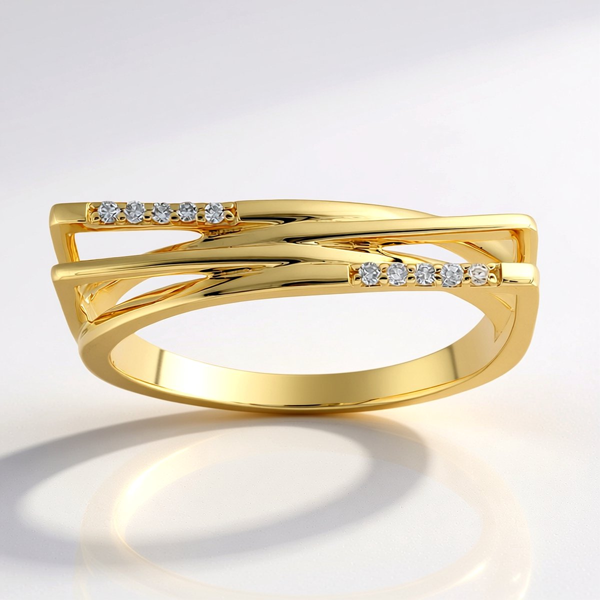 Cavill - Gouden damesring 9K geelgoud 375 - 10 briljant geslepen diamanten 0,043 ct - Elegante moderne ring - Afrikaans diamant sieraad