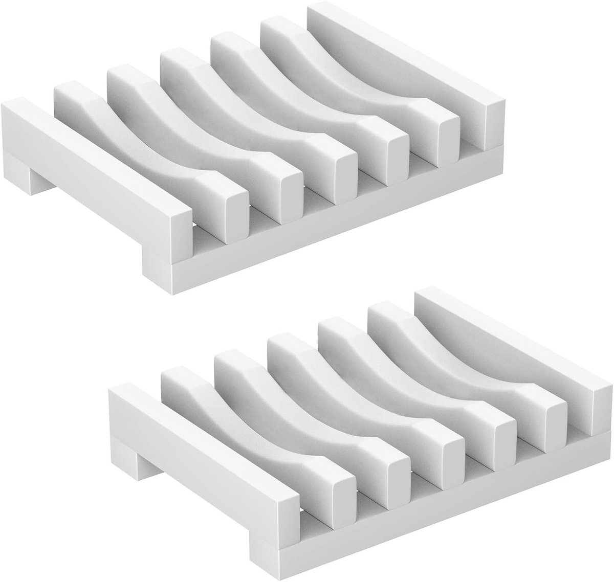 Set van 2 Silicone Zeepbakjes met Zelfledigende Afvoer voor Keuken, Badkamer en Douche (Wit) - Duurzaam en Makkelijk Schoon te Maken