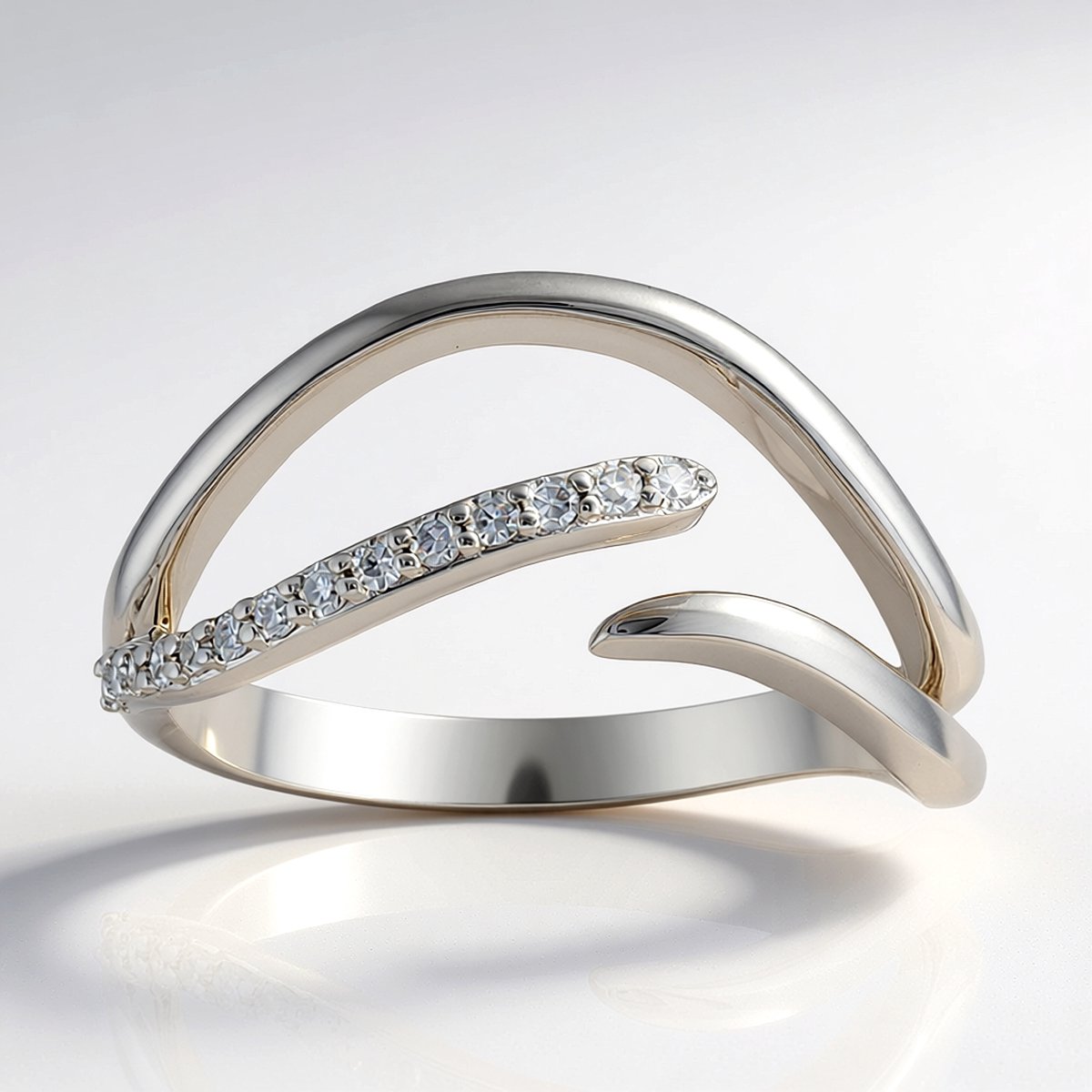 Cavill - 9 Karaat Witgouden Ring met 14 I1 H Afrikaanse Diamanten - Totaal 0,102 Ct - Moderne Golfring met Rond Slijpsel - Elegante Damesring