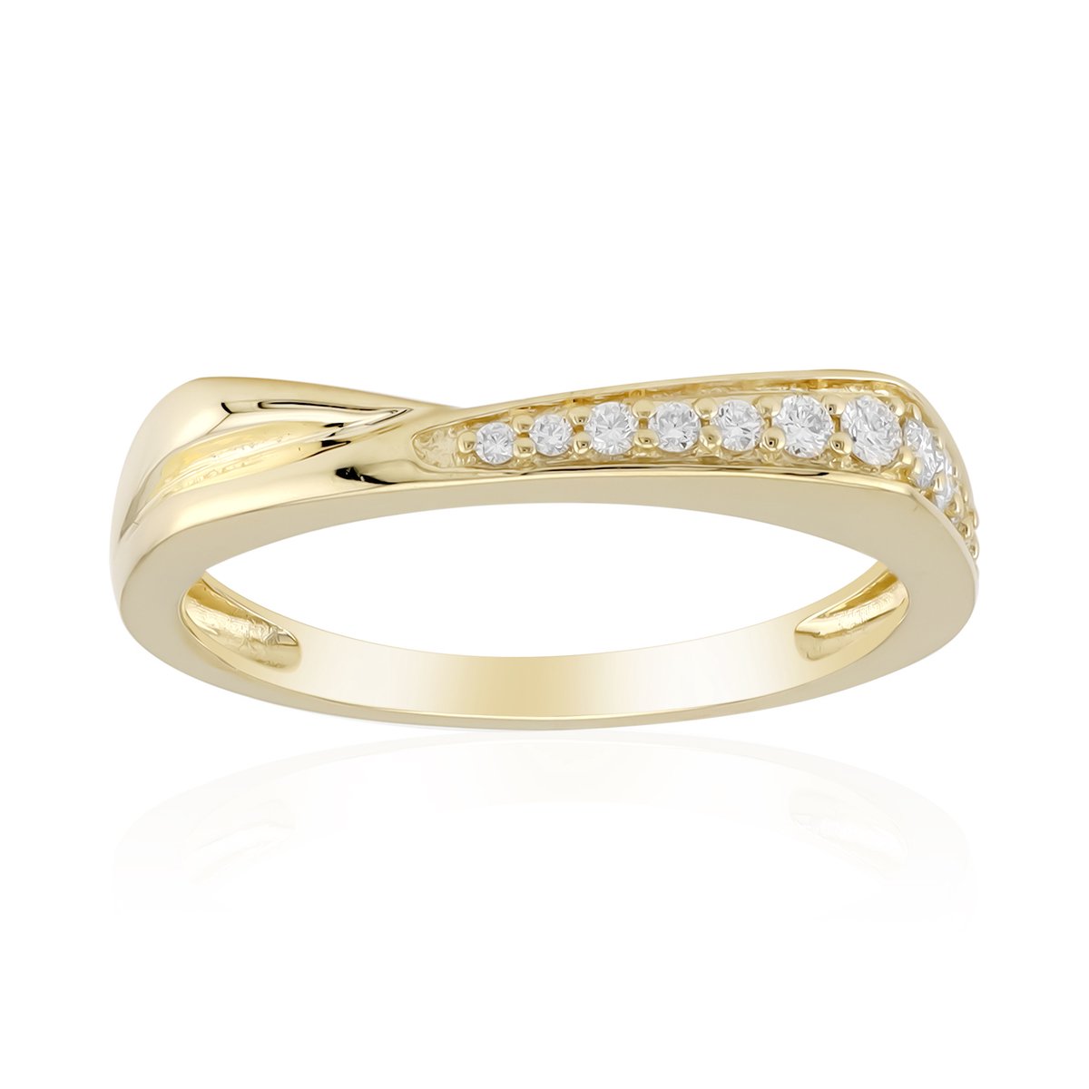 Cavill - Gouden Ring 375 Geelgoud Met SI2 (H) Diamanten - 0,135 Ct Ronde Briljant - Modern Design - Verfijnd Chique Sieraad