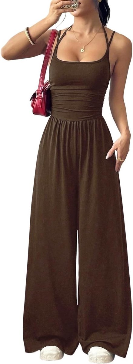 Elegante dames jumpsuit voor de zomer, sexy blote rug, hoge taille, brede broek, perfect voor feesten en strandactiviteiten