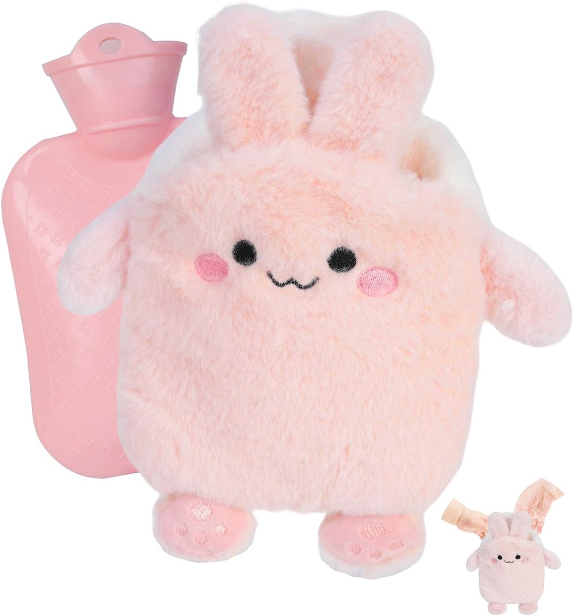 Warmwaterkruik met Pluche Hoes, 400ml, Zacht en Knuffelbaar, Ideaal voor Nek- en Schouderpijn, Hand- en Voetverwarming, Schattig Patroon