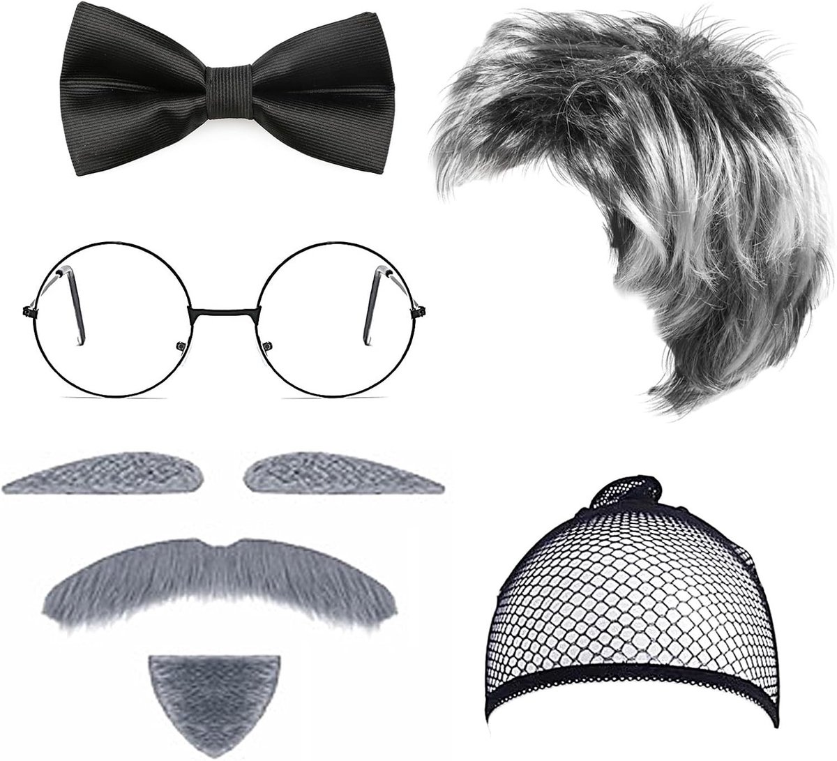 Oudeman kostuumaccessoires, 8-delige set met grijze baard, bril, hoed en andere verkleeditems voor Halloween en feestjes