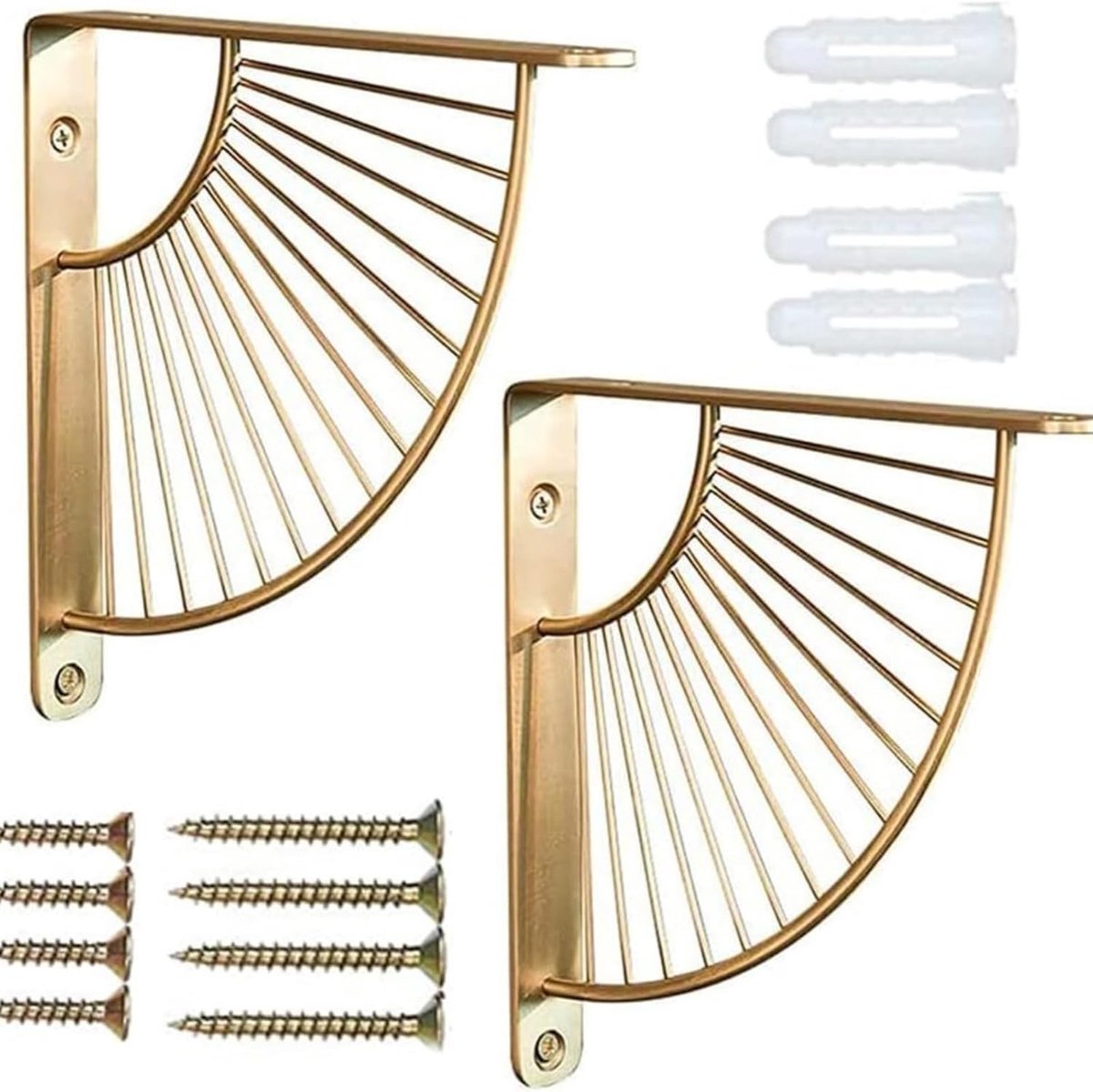 Gouden Metalen Hoeksteunen voor Wandplanken - Vintage Ontwerp met Schroeven en Draagcapaciteit, Ideaal voor Wanddecoratie en DIY Zwevende Planken