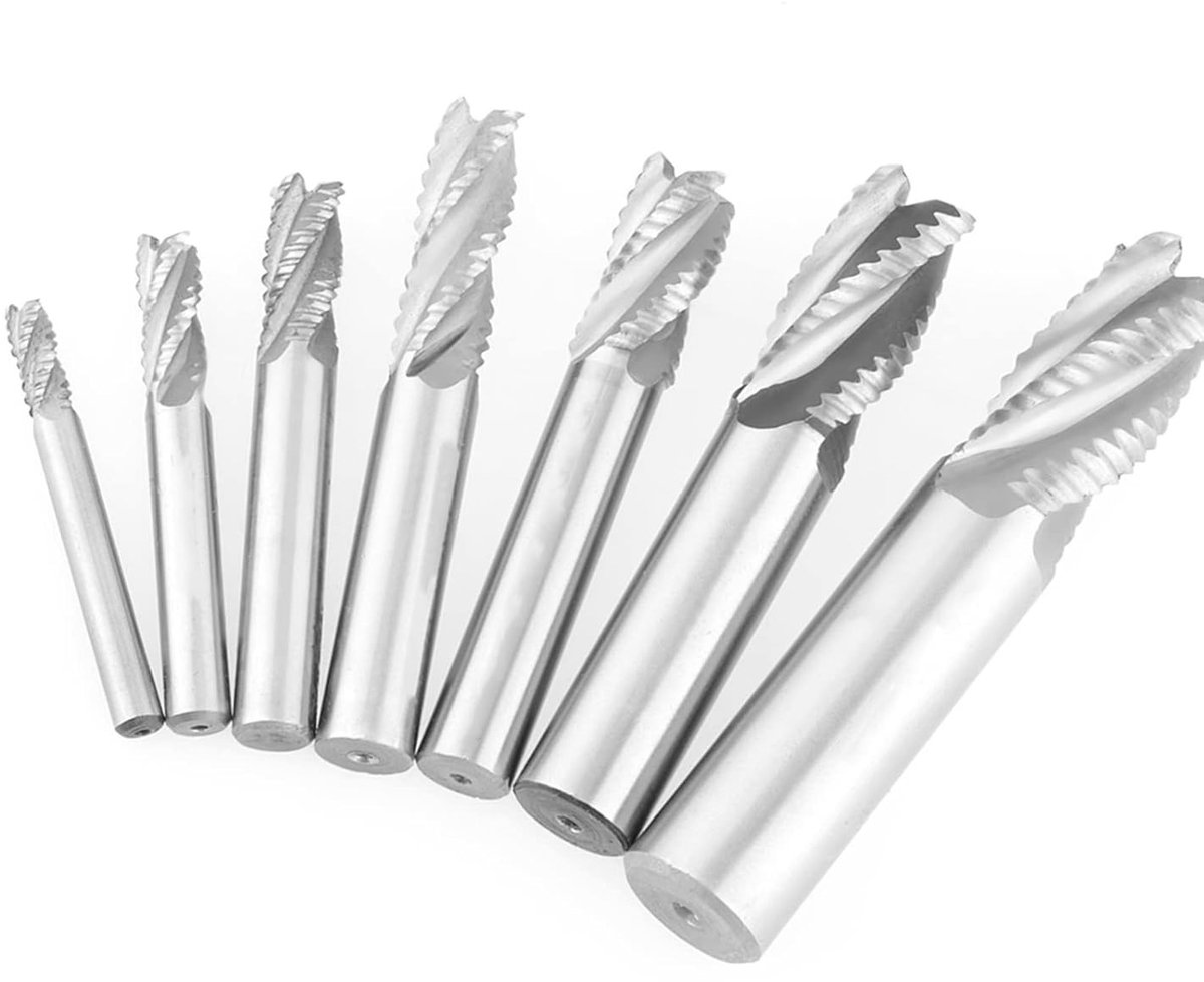 Set van 7 Stuks 4 Fluiten HSS Freesbits van 6-20mm voor Ruwfrezen, Chipbreaker en Freesbewerking