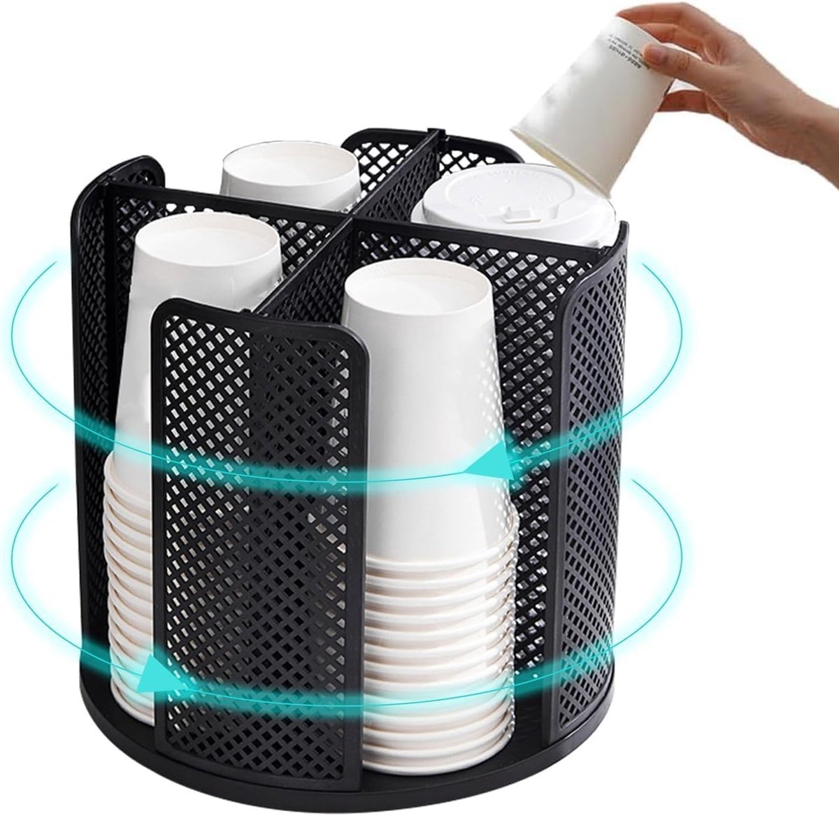 360° Cup Dispenser voor Papieren Bekers met 4 Compartimenten - Organiser voor Koffiebekers in Restaurant, Café, Bar en Thuisgebruik