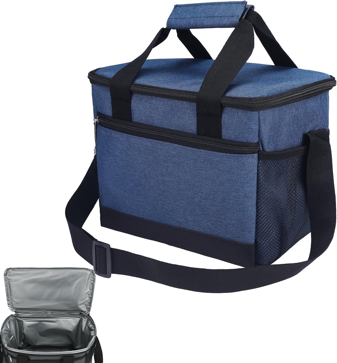 KZQ Geïsoleerde lunchtas met schouderriem - Lekbestendig en koel voor werk picknick en reizen - Marineblauw