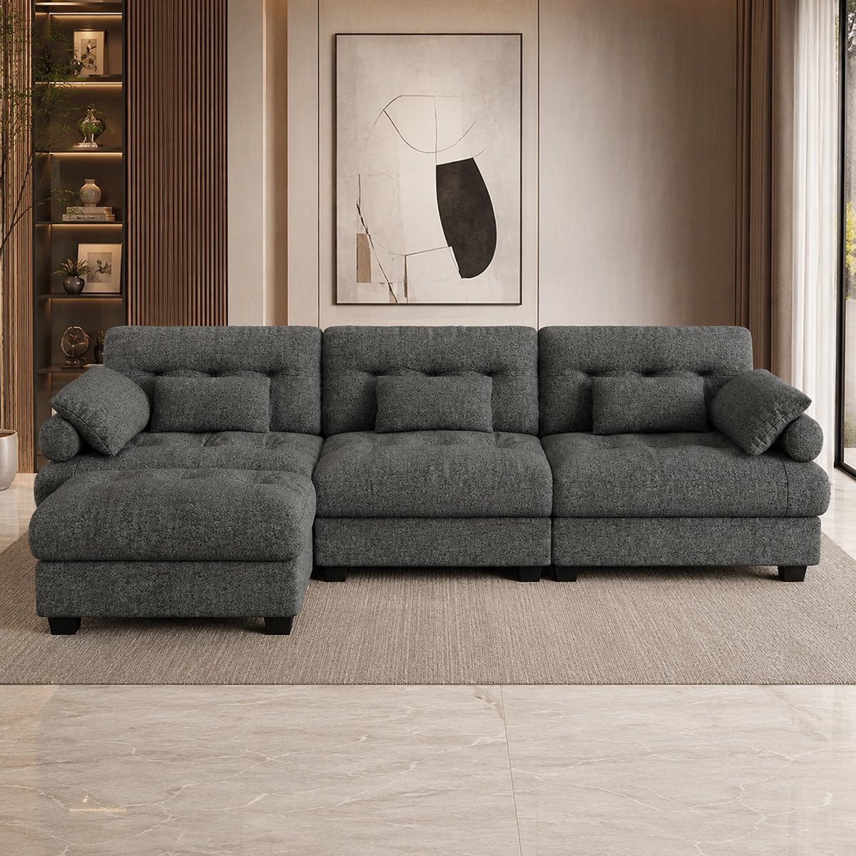 Luxe Cloud Hoekbank met Ottomane - Grijs - Novihome