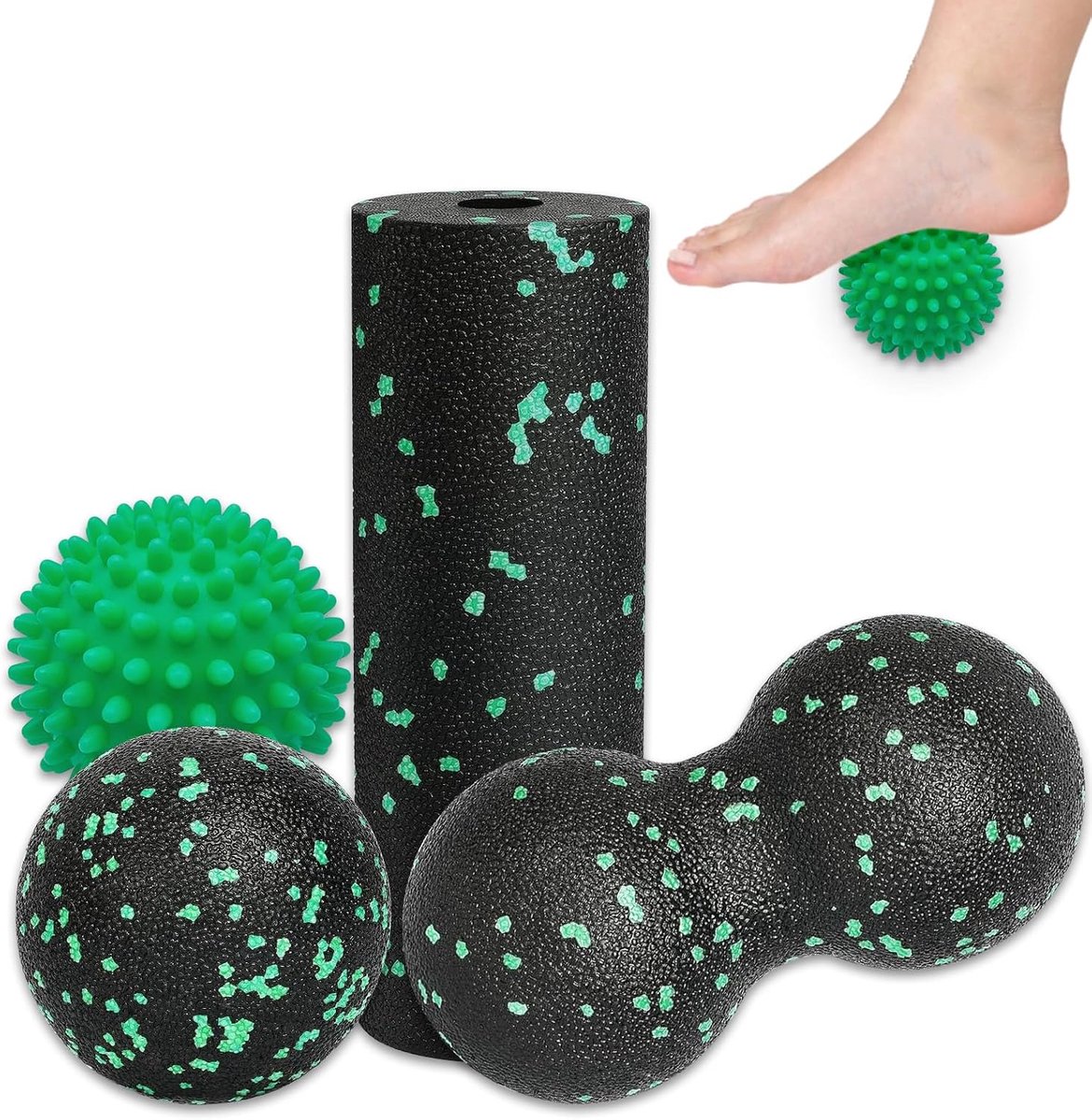 Thijox - 4 Stuks Fasciaballs Set - Massageballen voor Rug, Nek, Voet en Wervelkolom - Egelbal, Duoball en Klein - Pijnverlichting en Fasciatraining -