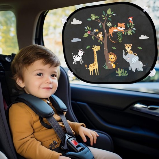 SnelShoppen - Set van 2 zonweringen voor auto baby met UV-bescherming, 44 x 36,5 cm autoruit zonneklep voor kinderen met 8 zuignappen en schattige bos van Snelshoppen — afbeelding 2