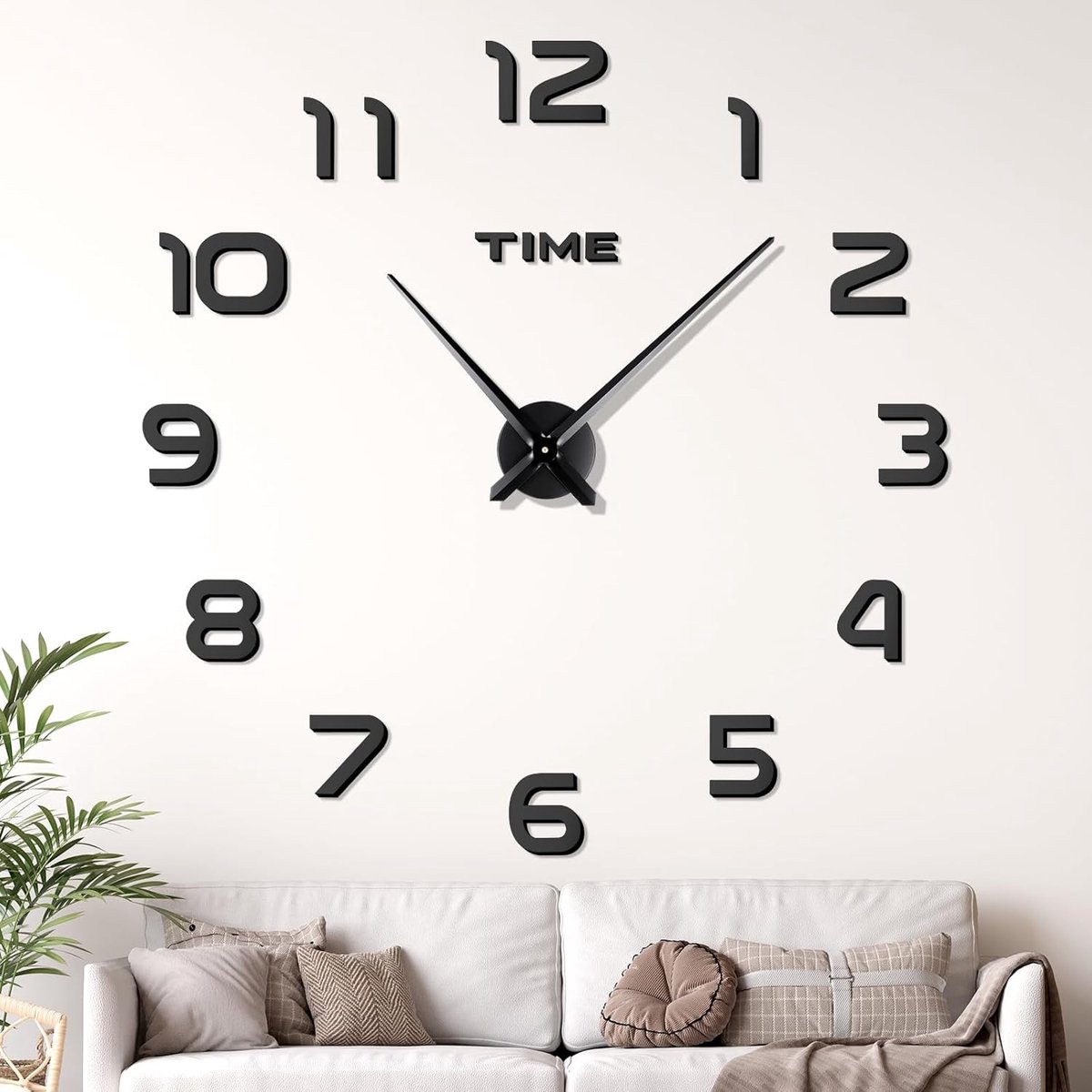 SnelShoppen - 3D Wandklok Reus 120 cm - Stille Digitale Klok - Zelfklevend en Modern Design - Zwart voor Woonkamer, Keuken en Kantoor