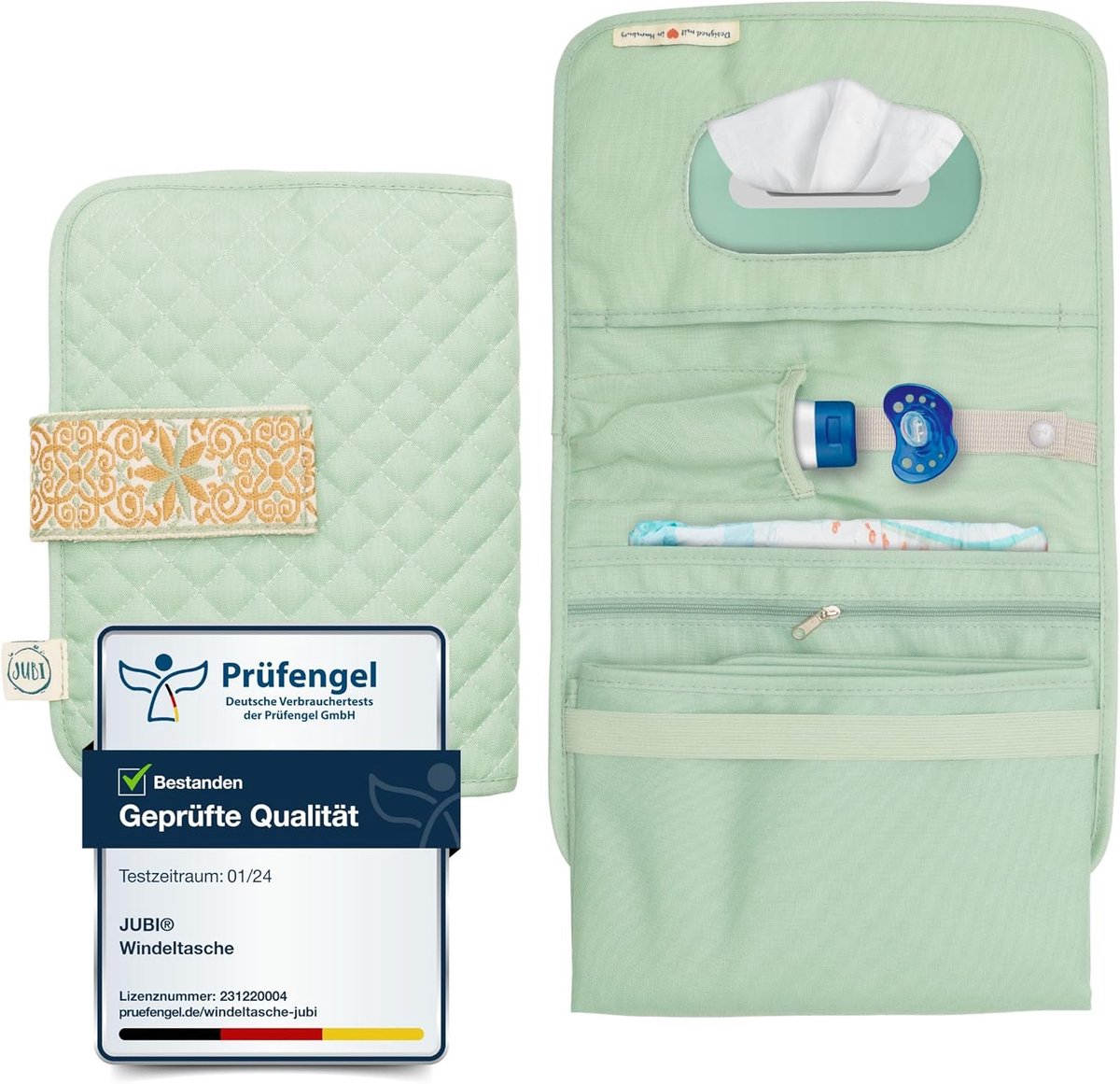 Thijox - Luiertas met verschoningsmat - Compact en grote capaciteit - Organizer voor onderweg en kinderwagen - Gewatteerd mint met stippen