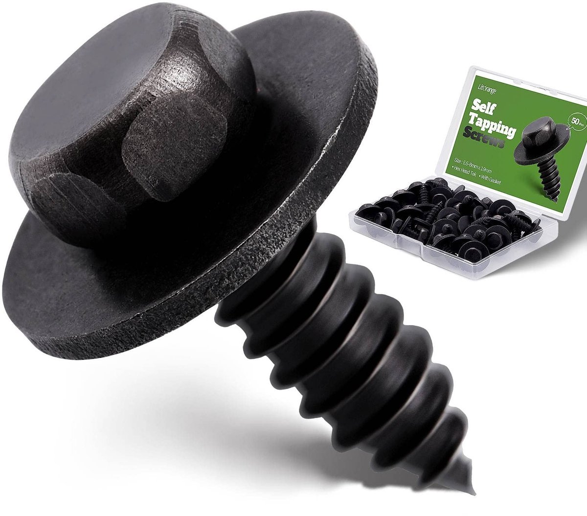 Dailygoods- Zelftappende Schroeven 50 Stuks - 5.5-6mmx19mm - Hex Head - RVS - Voor Hout/Metaal/Plastic - Met Pakking
