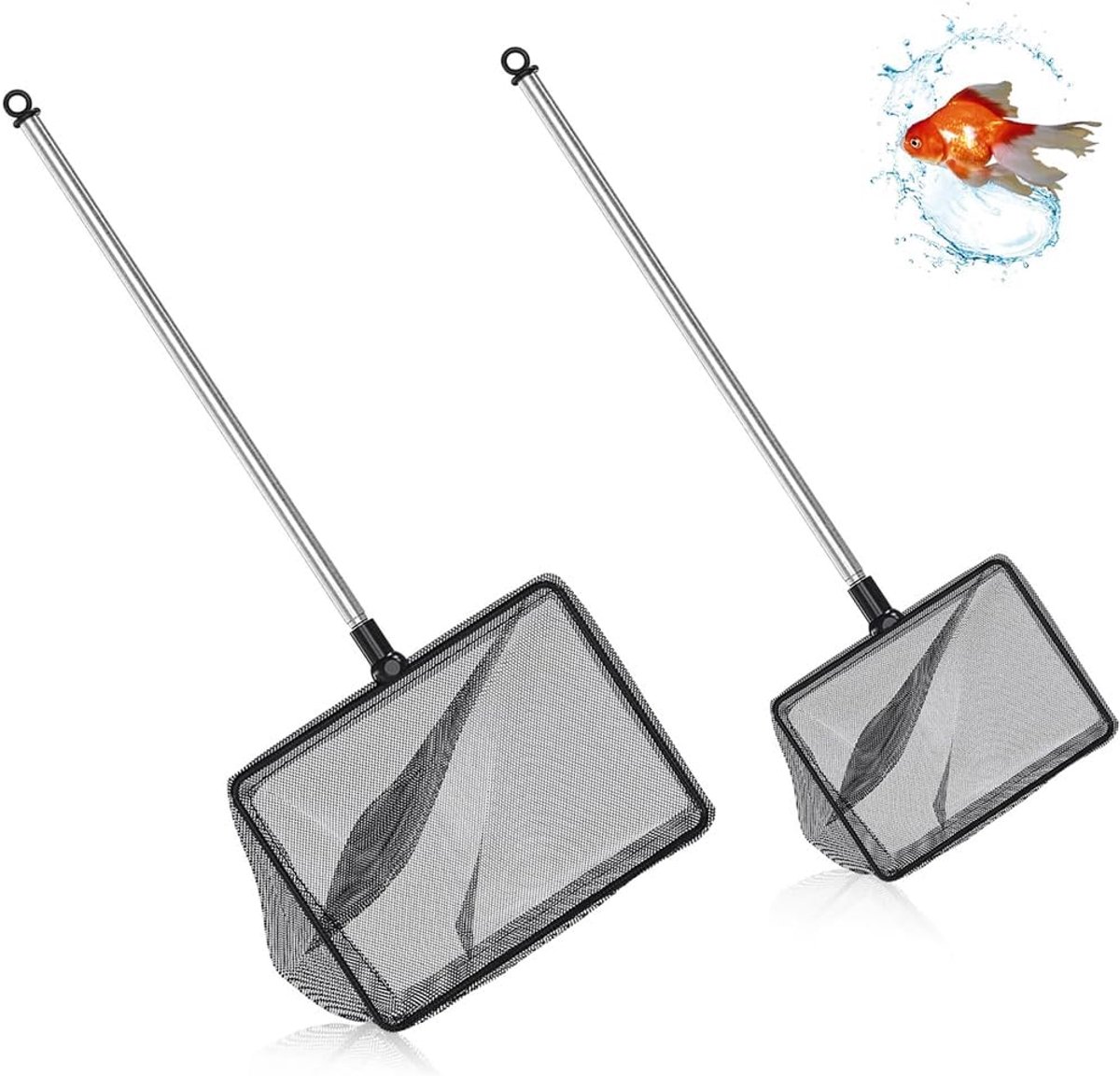 SnelShoppen - Fish Net voor Aquariums - 2 Stuks - Telescopische Handgreep - Zwarte Landing Net voor Vissen en Garnalen - Perfect voor Aquariums, Vijve